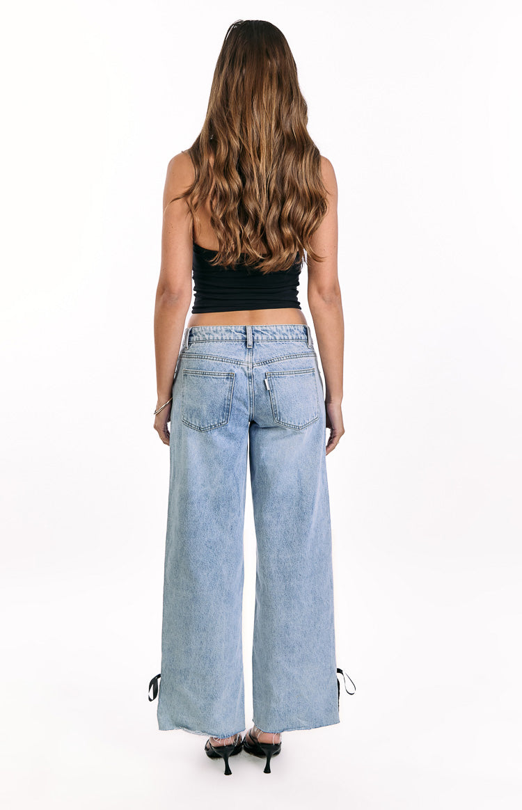 Willabelle Light Wash Denim Bow Hem Low Rise Jeans Image