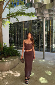 Beginning Boutique Willow Brown Lace Tank Top brown lace crop tank top with spaghetti straps and fitted silhouette