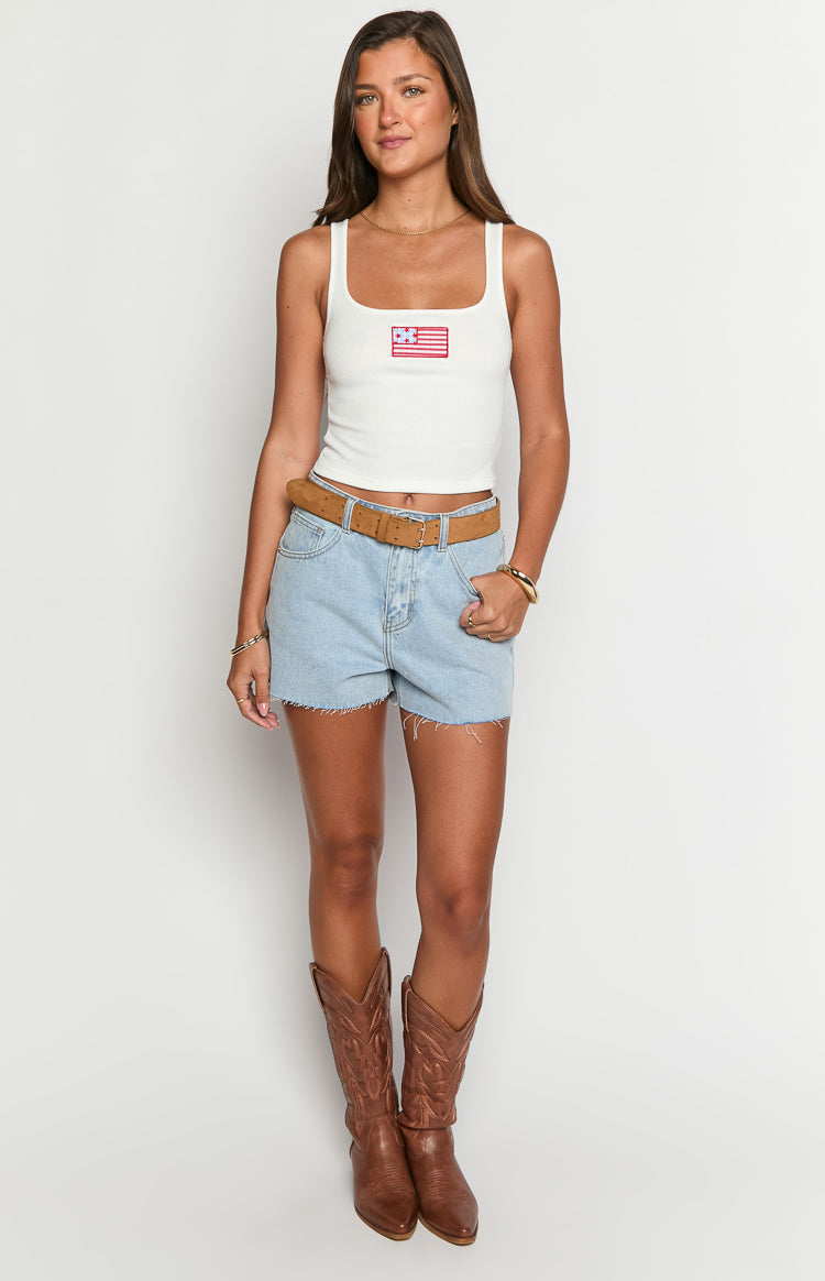 Winnie Star Light Wash Denim Shorts Image