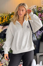 Yazmin Grey Marl Quarter Zip Jumper Image