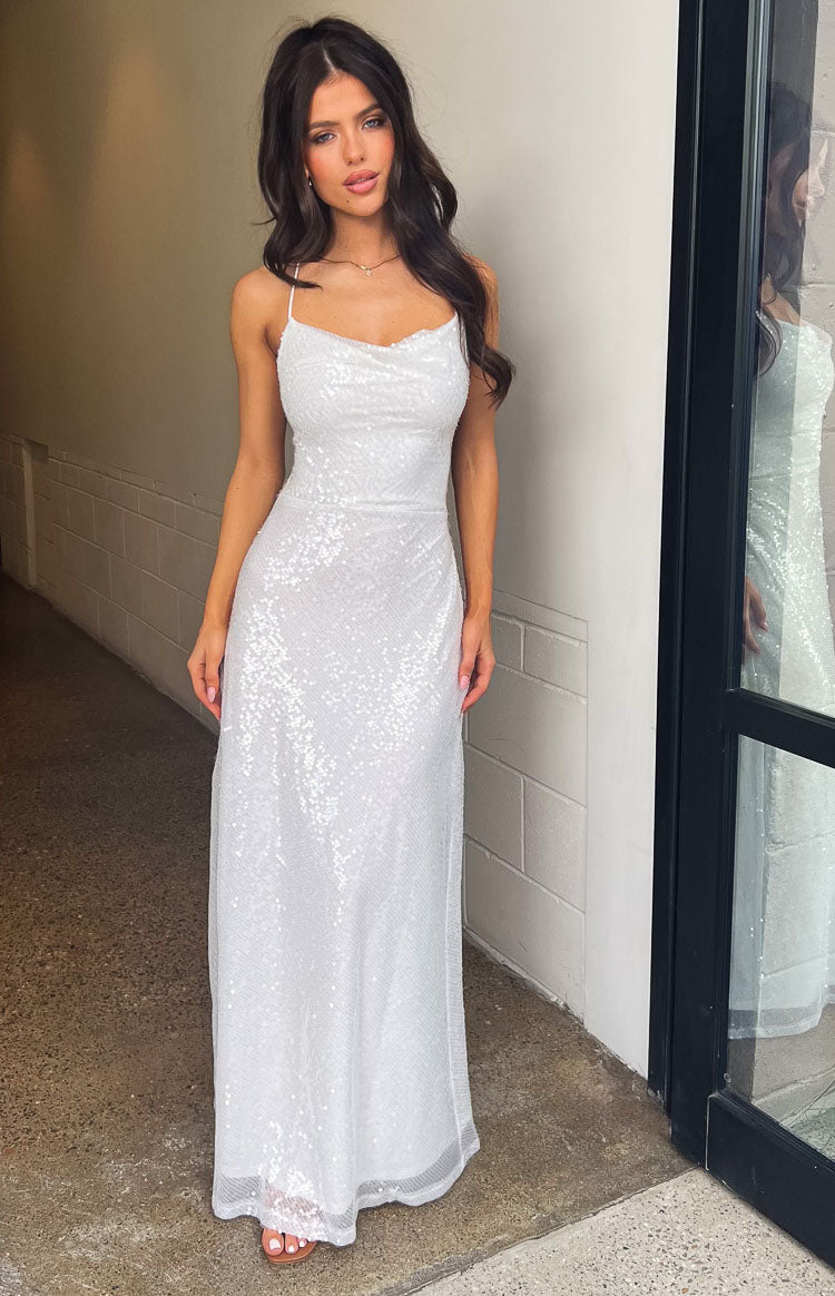 Zari White Sequin Maxi Dress Image