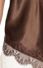 Ziva Brown Satin Lace Asymmetrical Top Image
