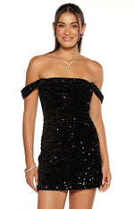 Zoella Black Velvet Sequin Off The Shoulder Mini Dress Image