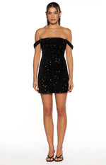 Zoella Black Velvet Sequin Off The Shoulder Mini Dress Image