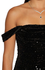 Zoella Black Velvet Sequin Off The Shoulder Mini Dress Image