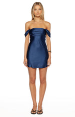 Zoella Tall Fit Navy Off The Shoulder Mini Dress Image