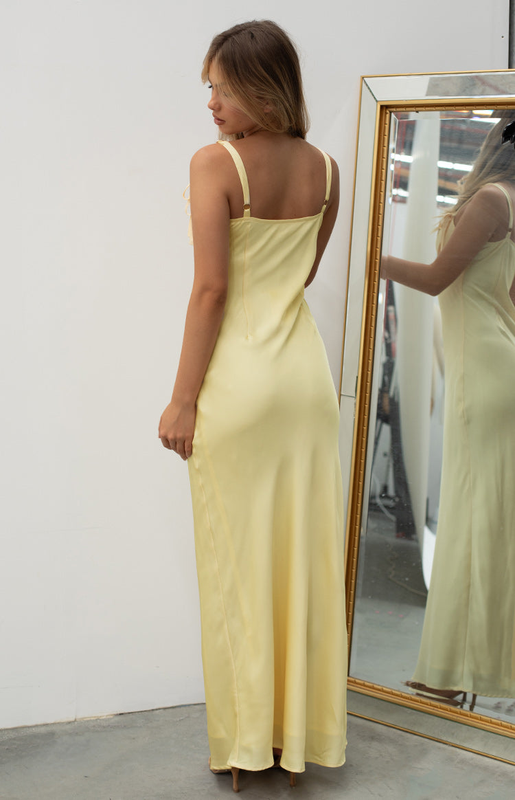 Zya Yellow Satin Maxi Dress Image