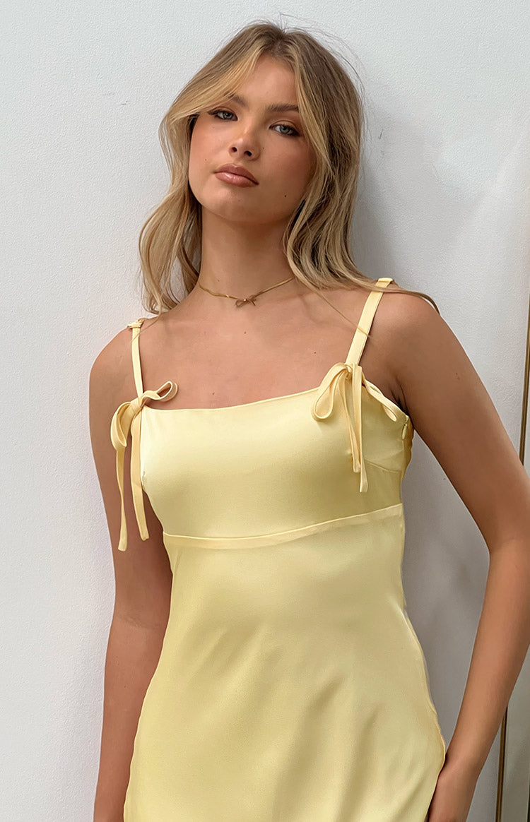 Zya Yellow Satin Maxi Dress Image