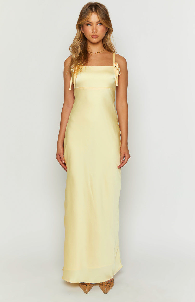 Zya Yellow Satin Maxi Dress Image