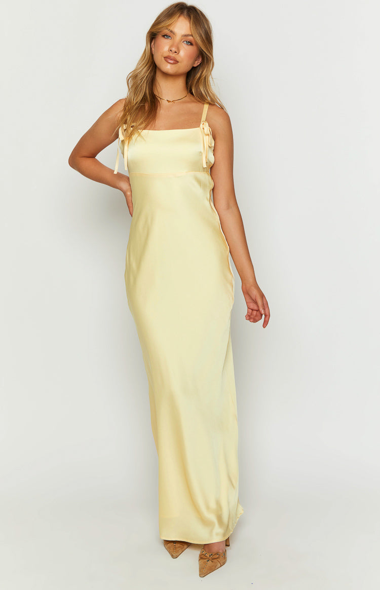 Zya Yellow Satin Maxi Dress Image