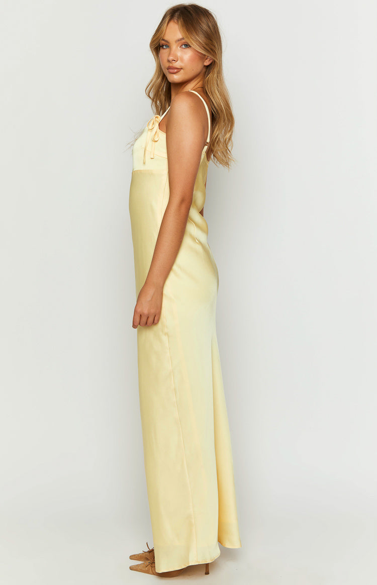 Zya Yellow Satin Maxi Dress Image