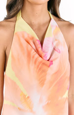 Zyla Yellow Hibiscus Floral Print Cowl Mini Dress Image