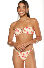 Aquelle Yellow and Pink Floral Print Strapless Bikini Top Image