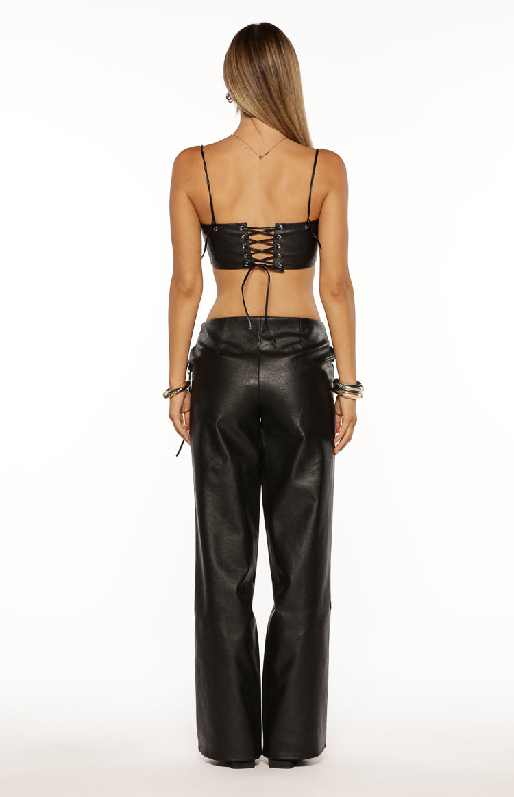 Austin Black PU Leather Lace Up Pants Image