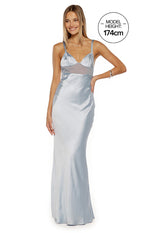 Ava Light Blue Satin Formal Maxi Dress Image