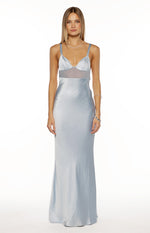 Ava Light Blue Satin Formal Maxi Dress Image