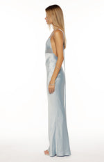 Ava Light Blue Satin Formal Maxi Dress Image