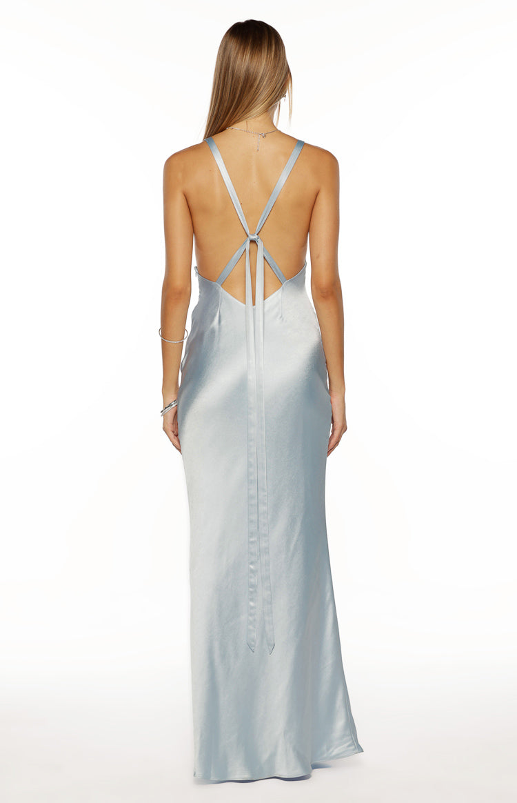 Ava Light Blue Satin Formal Maxi Dress Image