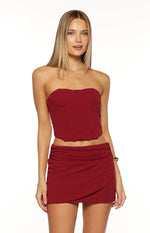 Bellah Burgundy Wrap Mini Skirt Image