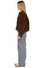 Brookie Brown Suedette Cuff Sleeve Bomber Jacket Image