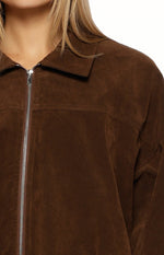 Brookie Brown Suedette Cuff Sleeve Bomber Jacket Image