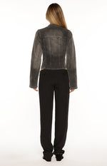 Corey Black Washed Denim Biker Jacket Image