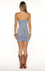 Danica Light Wash Denim Lace Up Strapless Mini Dress Image