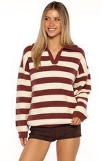 Daze Burgundy Stripe Polo Knit Sweater Image
