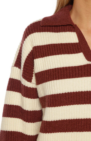 Daze Burgundy Stripe Polo Knit Sweater