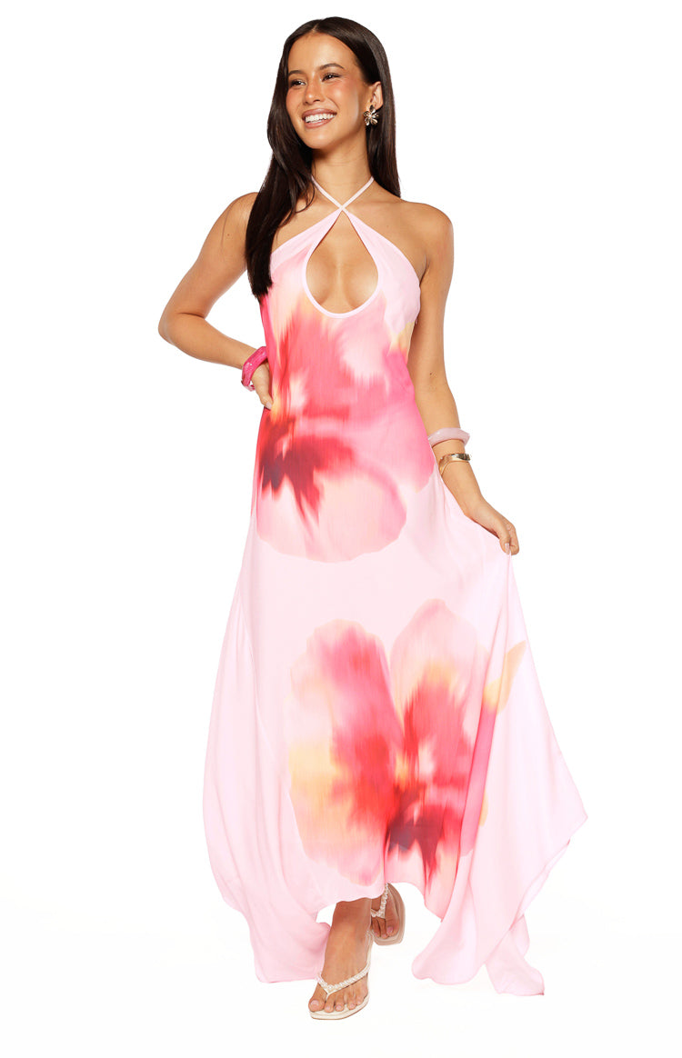 Elowen Pink Floral Halter Maxi Dress Image