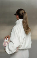 Beginning Boutique Enya Cream Funnel Neck Sports Jacket cream crinkled funnel neck full zip oversized cropped sports jacket w