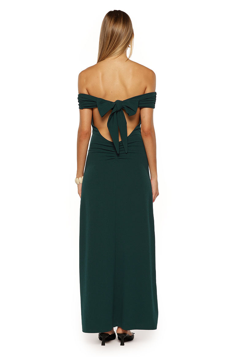 Erica Teal Crepe Off the Shoulder Maxi Dress Image