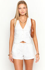 Flora White Linen Blend Tailored Shorts Image