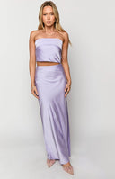 Purple silk-like maxi skirt worn by Crystal Bellotti