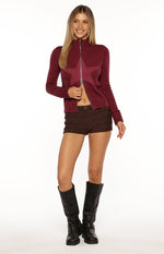 Groove Burgundy Star Zip Up Knit Sweater Image