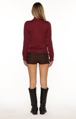 Groove Burgundy Star Zip Up Knit Sweater Image