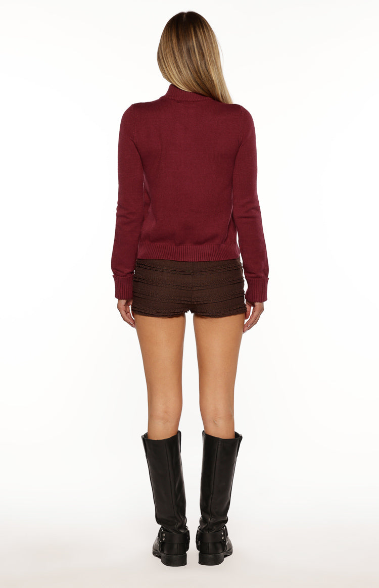 Groove Burgundy Star Zip Up Knit Sweater Image