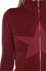 Groove Burgundy Star Zip Up Knit Sweater Image