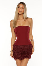 Halo Burgundy Strapless Fur Mini Dress Image