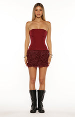 Halo Burgundy Strapless Fur Mini Dress Image