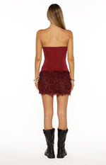 Halo Burgundy Strapless Fur Mini Dress Image
