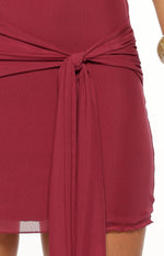 Heather Burgundy Off Shoulder Wrap Mini Dress Image