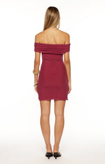 Heather Burgundy Off Shoulder Wrap Mini Dress Image