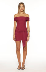 Heather Burgundy Off Shoulder Wrap Mini Dress Image