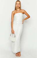 Imogen White Lace Strapless Maxi Dress