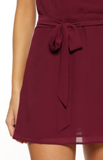 Jazmene Burgundy Halter Neck Wrap Mini Dress Image