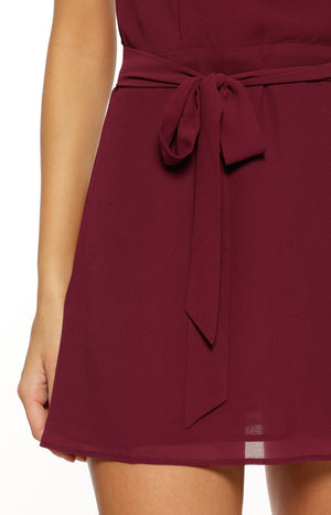 Jazmene Burgundy Halter Neck Wrap Mini Dress