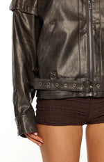 Jessica Anne PU Washed Black Jacket Image