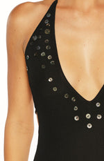 Jordy Black Button Halter Neck Mini Dress Image