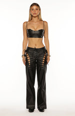 Joyner Black PU Leather Crop Top Image